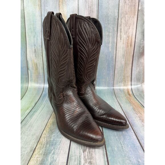 Acme Western Cowboy Boots Teju Lizard Size 8D Pointed Toe Brown main image 7